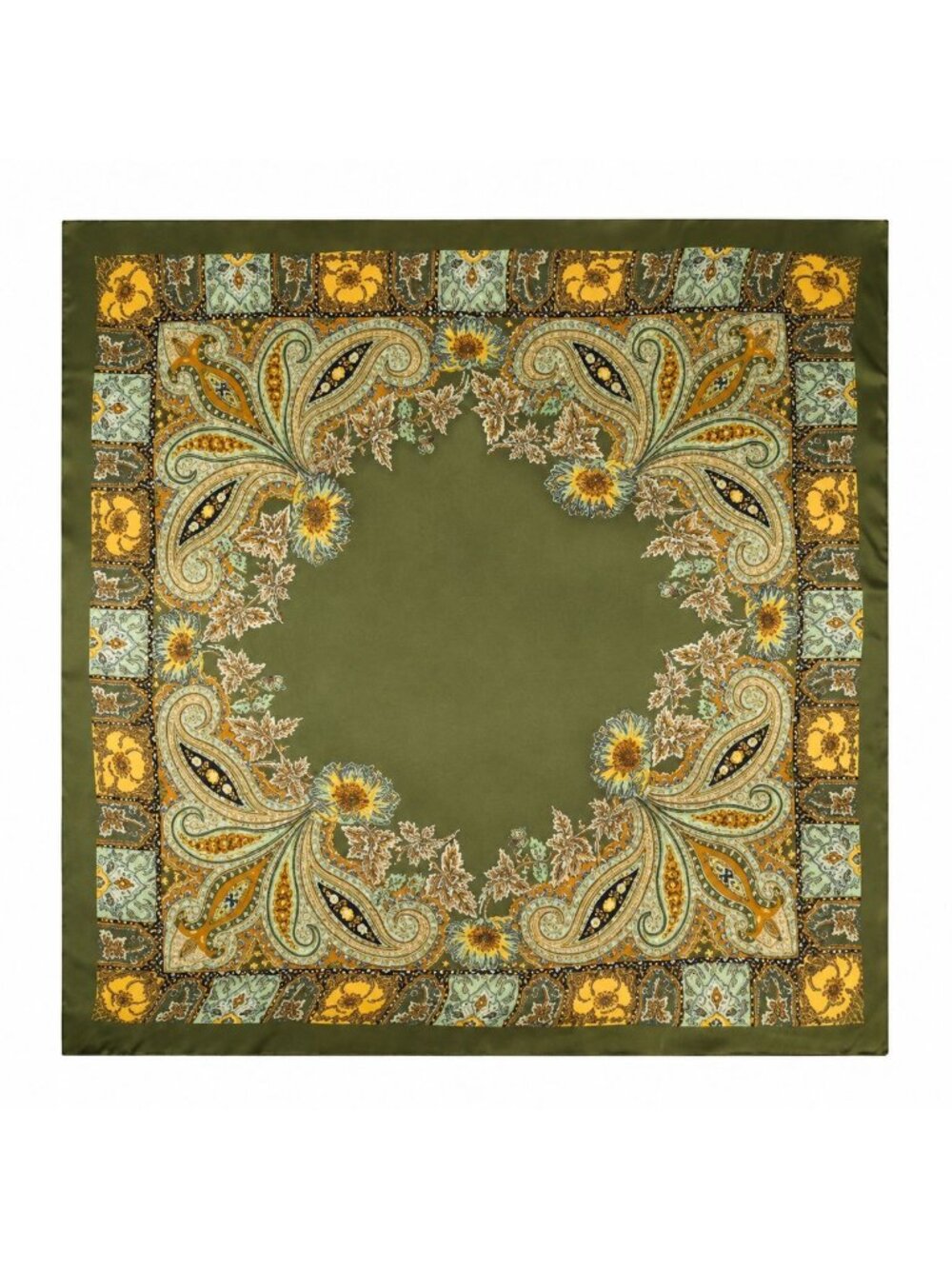 OLIVE GREEN SATIN WILD RAG SCARF | 35x35 PAISLEY SCARF | WESTERN COWGIRL SCARF |